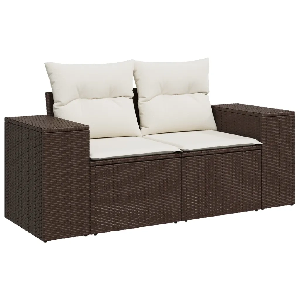 Divano da Giardino a 2 Posti con Cuscini in Polyrattan Marrone 366223