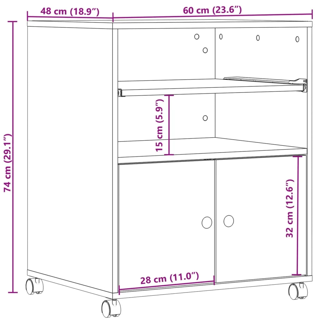 Supporto per Stampante con Ruote Grigio Cemento 60x48x74 cm 840635