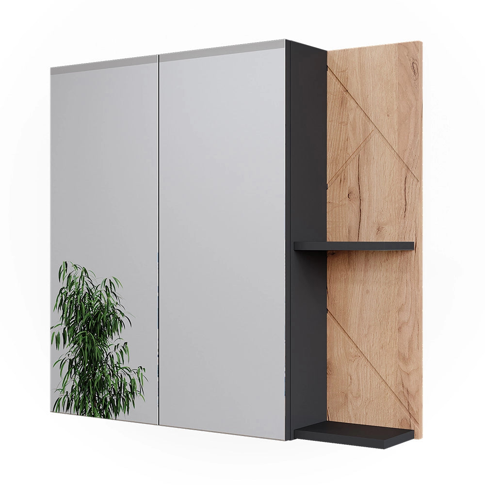 Vicco Mobile a specchio per il bagno Antracite/quercia dorata 80 x 75 cm