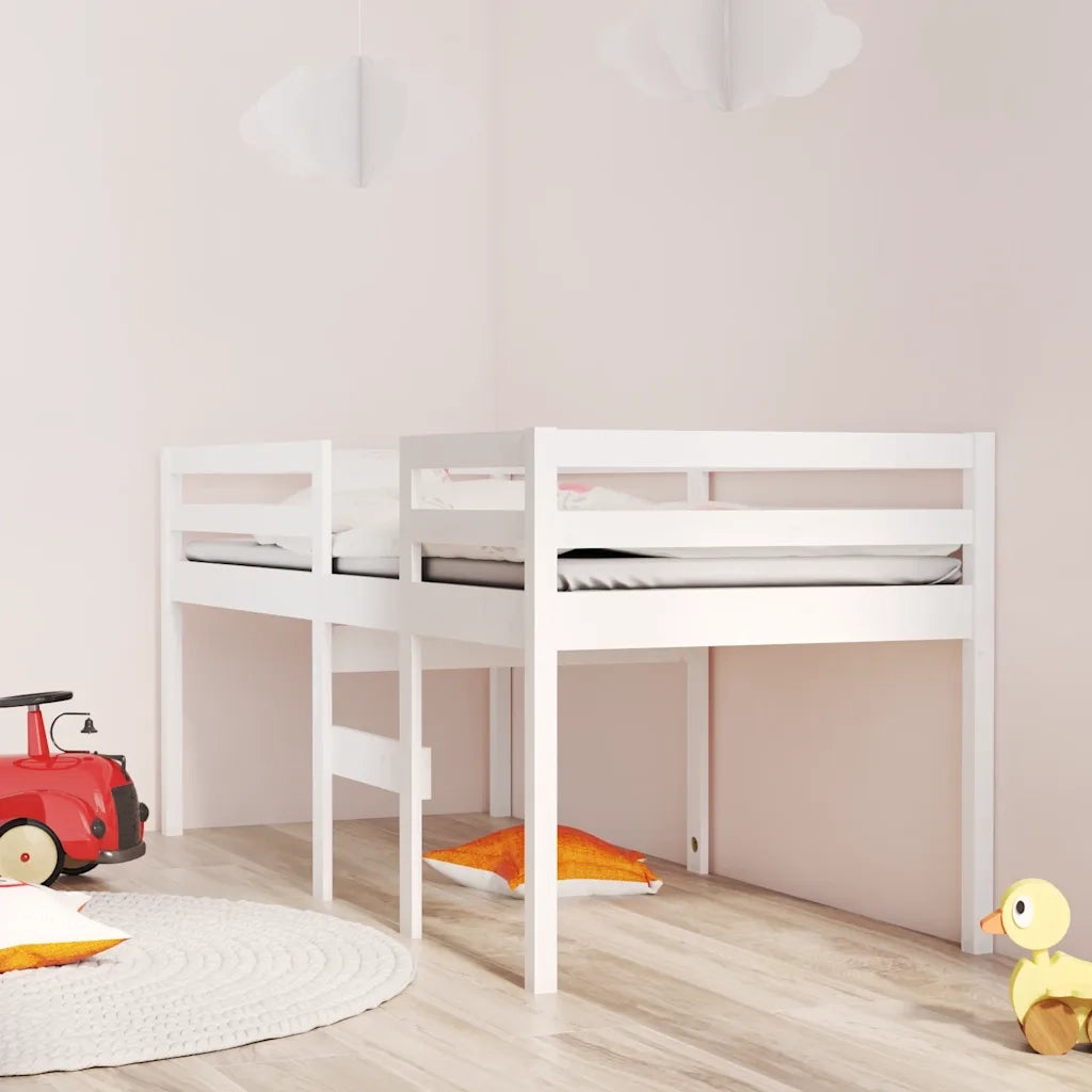 Letto singolo | Letto per adulti | Letto a Soppalco Bianco 90x200 cm in Legno Massello di Pino