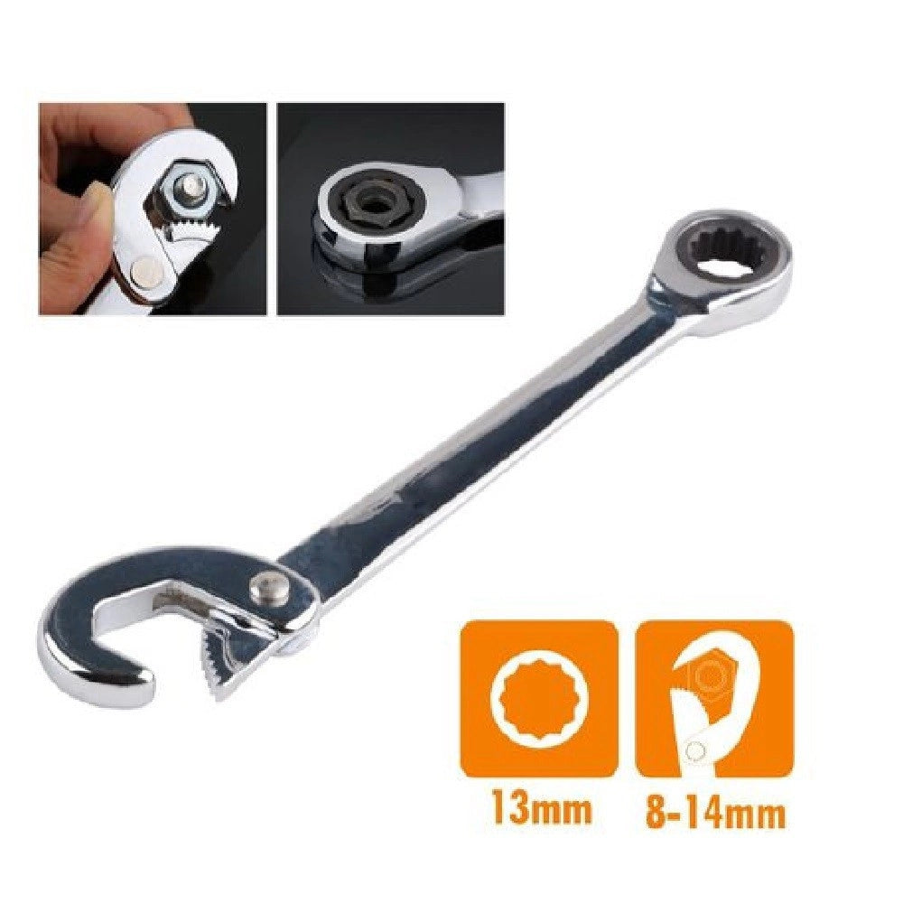 Trade Shop - Chiave Universale 8-14 Mm Cricchetto A Testa Poligonale Anello 13 Mm Pinza 91746 -