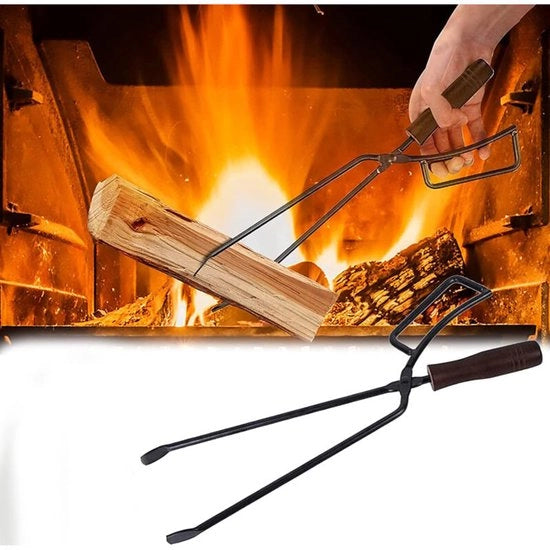 Tangia per legna - 40 cm - Tangia pesante per camini - accessori per camini - attrezzi per camini - lunga tangia per legna resistente al calore per fuochi da campo - camini aperti