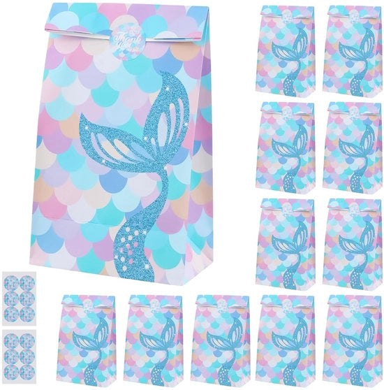 Confezioni di regalo in carta 12 pezzi - Sacchetti di regalo - Sacchetti di festa - Base rinforzata - Modello zeppa marina - Dimensioni 13 x 24 x 8 cm - Sacchetti di regalo per doni