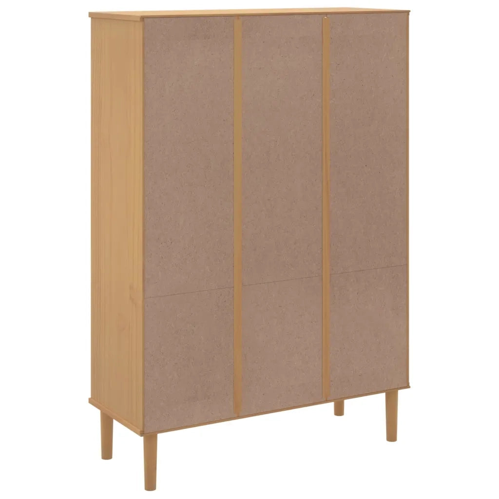 Credenza | Madia | Buffet da pranzo | Armadio da pranzo SENJA Aspetto Rattan Marrone 90x35x130 cm Legno Pino