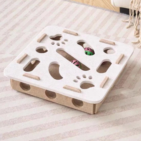 Giocattolo interattivo per gatti, labirinto di divertimento con gatto, con campanello, cassa da giardinaggio, tunnel di velluto, strumento di svago per gatti - beige quadrato