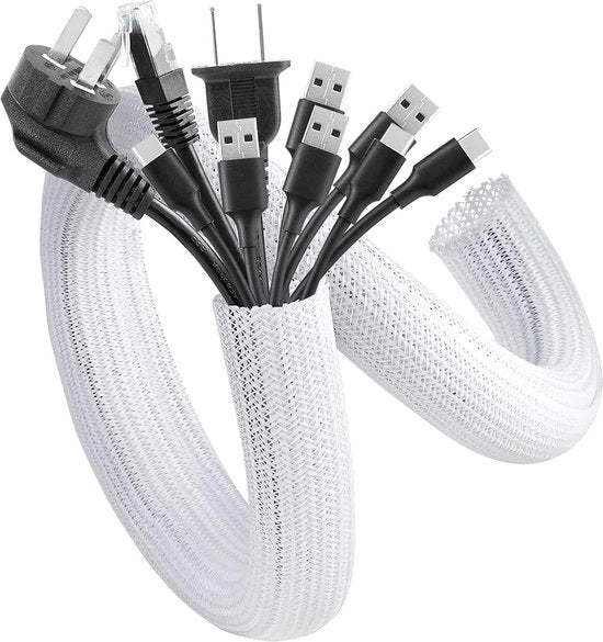 Cavo a spirale 12-20 mm autochiudente - Mantello a maglia flessibile per protezione cavo ufficio TV - Bianco - Protezione cavo per cani gatti