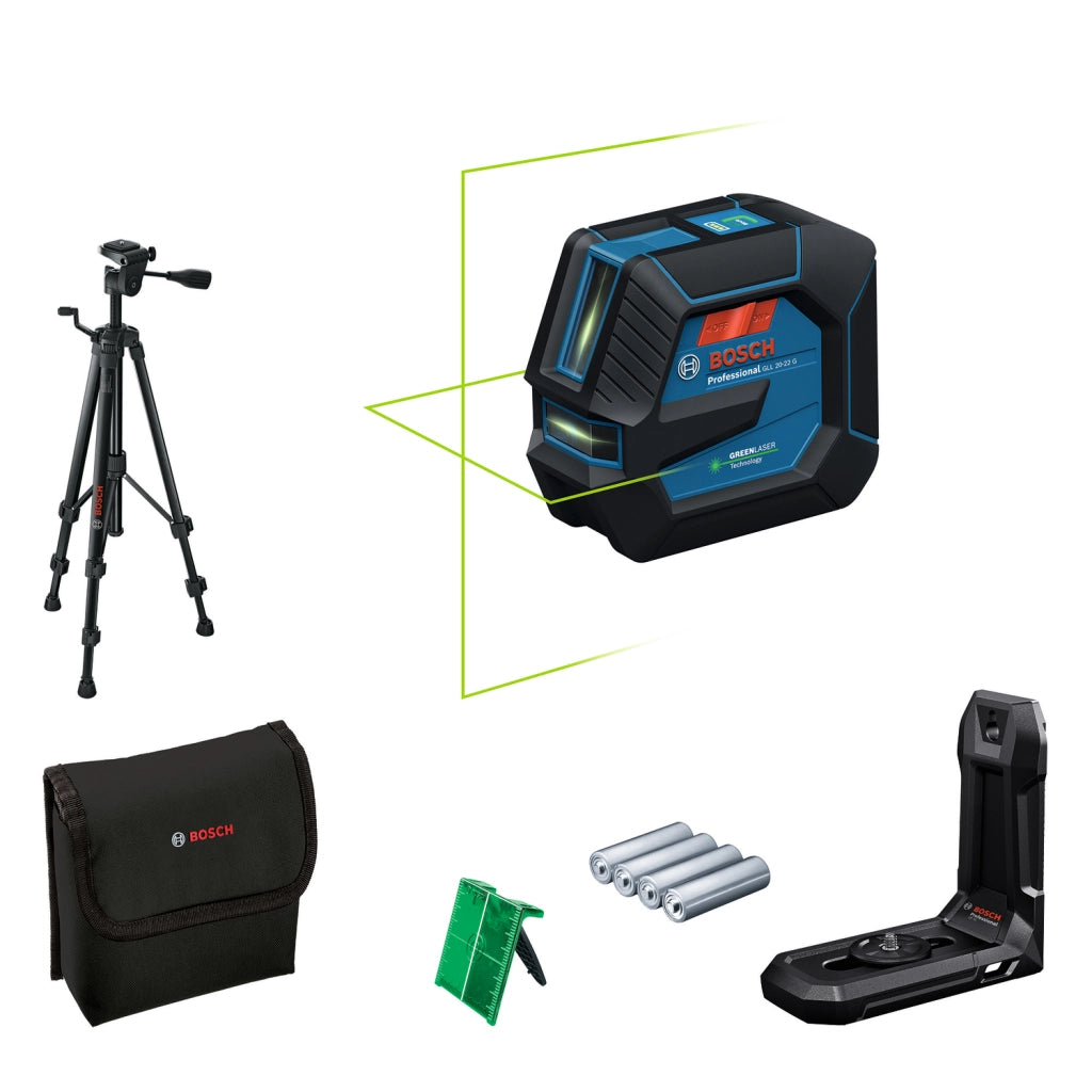 Bosch GLL 20‑22 G + BT150 Livella Laser 2 linee, verde 20 m + treppiede BT150