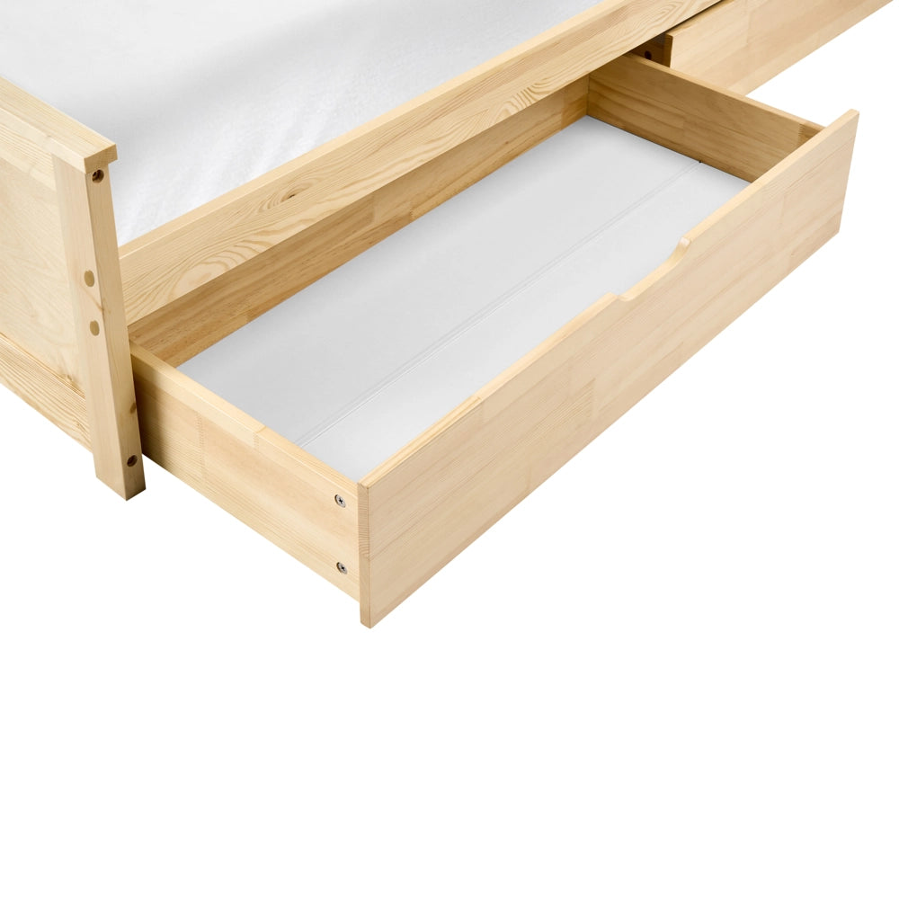 Letto matrimoniale con 2 cassetti in legno marrone chiaro stile 160 x 200 cm con testiera in stile scandinavo