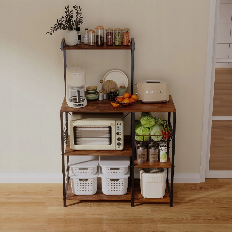 Porta microonde da cucina, 5 ripiani, marrone scuro, stile rustico