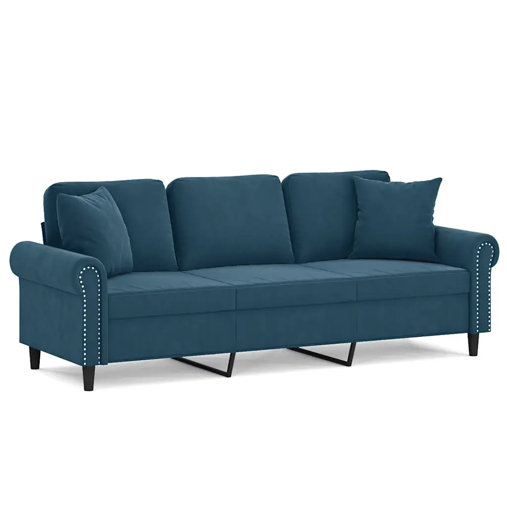Divano a 3 Posti con Cuscini Blu 180 cm in Velluto 3200964