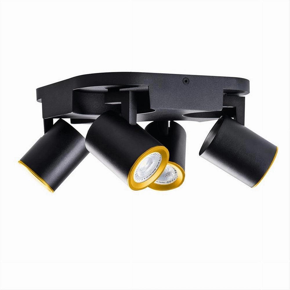 Trade Shop - Plafoniera 4 Diffusori Orientabile Soffitto Parete Lampada Gu10 Bianco Nero Th8805 - Nero