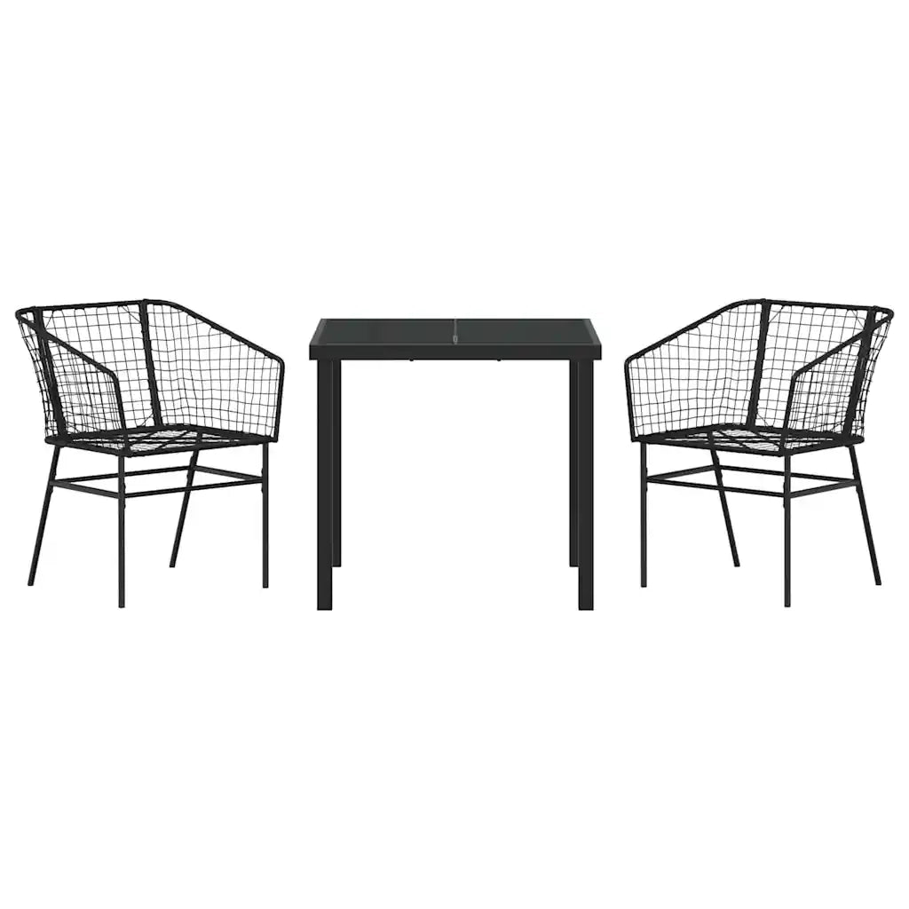 Set da Pranzo per Giardino 3 pcs Nero polyrattan