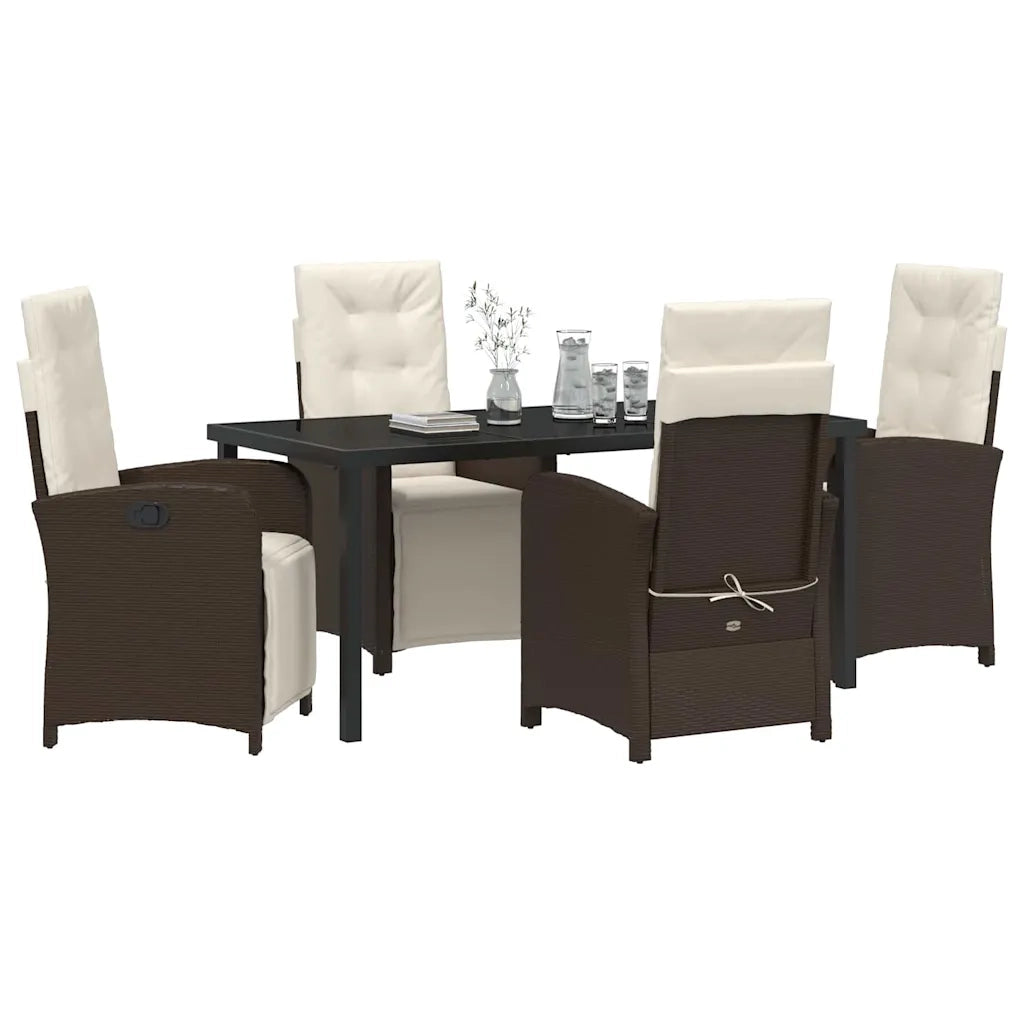 Set da Pranzo per Giardino con cuscino 5 pcs Marrone polyrattan