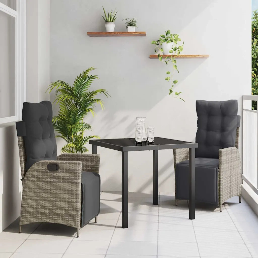 Set da Pranzo per Giardino con cuscino 3 pcs Grigio polyrattan