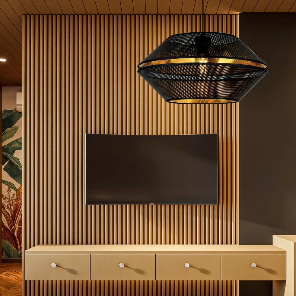 Sospensione Contemporanea 1 Luce Enea In Metallo Nero E Oro