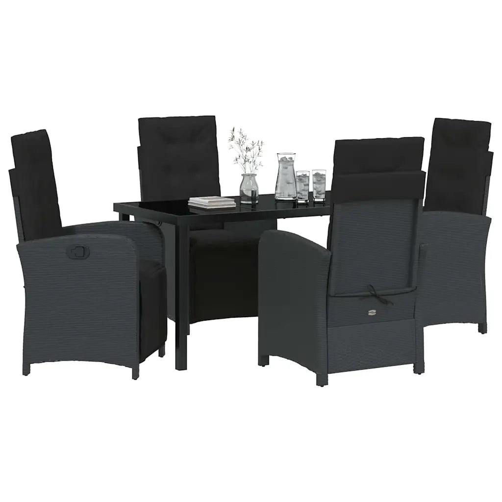 Set da Pranzo per Giardino con cuscino 5 pcs Nero polyrattan