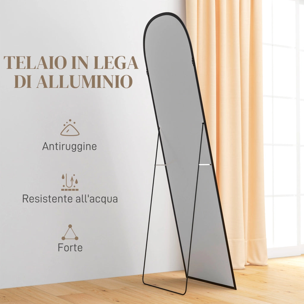 Specchio da Parete Moderno in Alluminio con Supporto ¨C Minimal ¨C Nero 50x161.5 cm