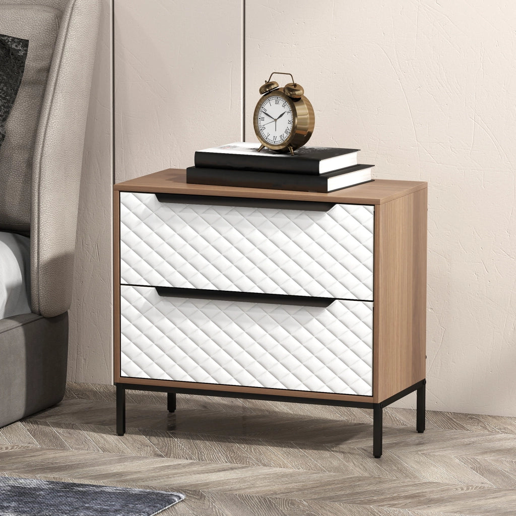 Cassettiera con 2 Cassetti Tessuto Diamante ¨C Zephmum ¨C Naturale e Bianco