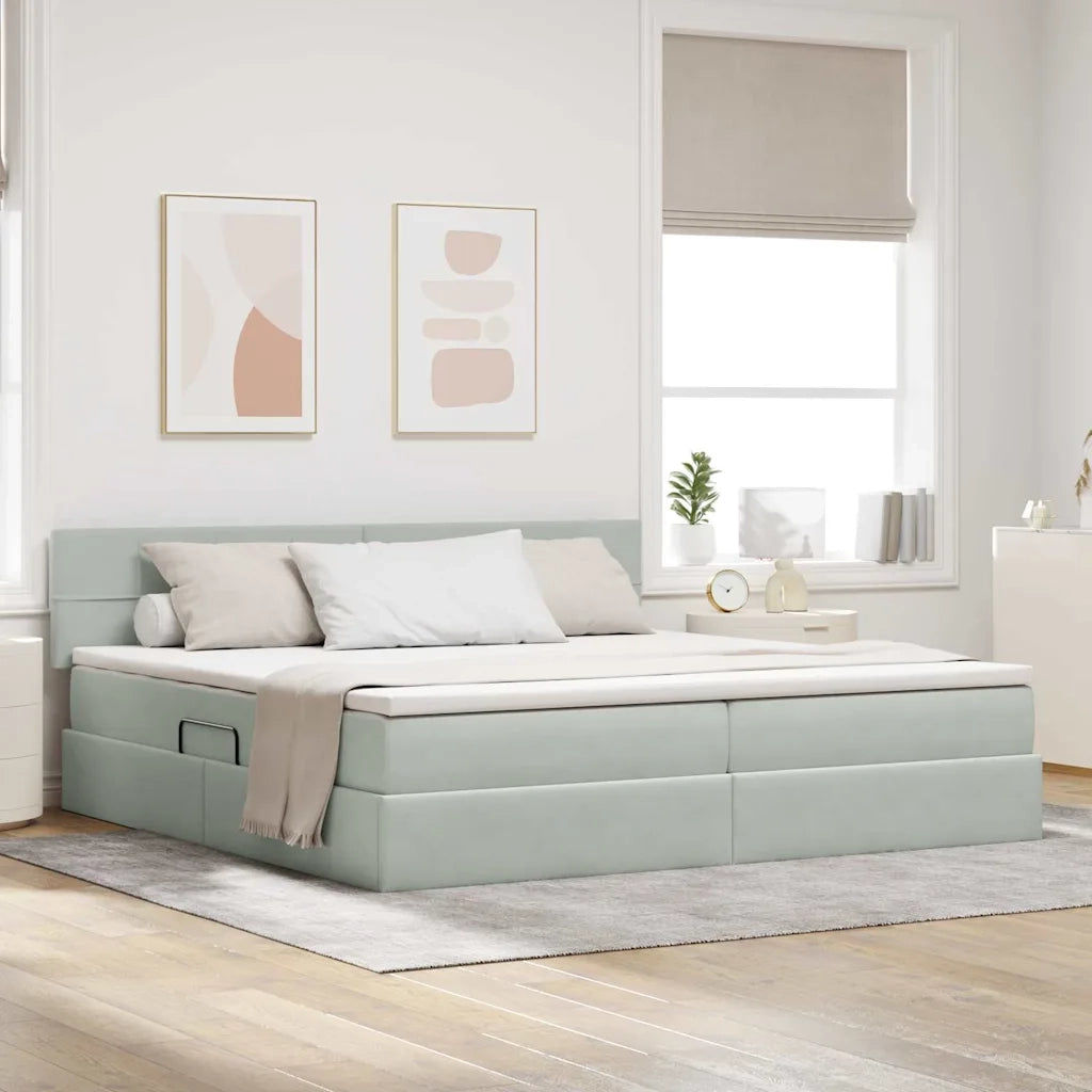 Letto con contenitore e LED Grigio chiaro 200 x 200 cm Velluto 3371415
