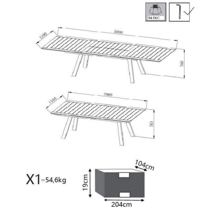TAVOLO ZANTE ALLUNGABILE 200/300 X 110