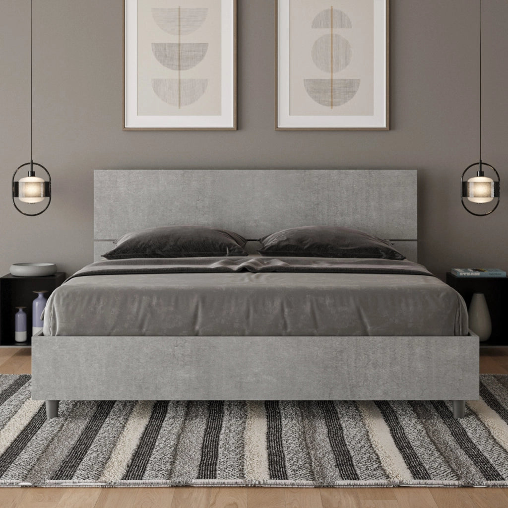 BS COM Letto matrimoniale con rete 160x190 testata dritta cemento