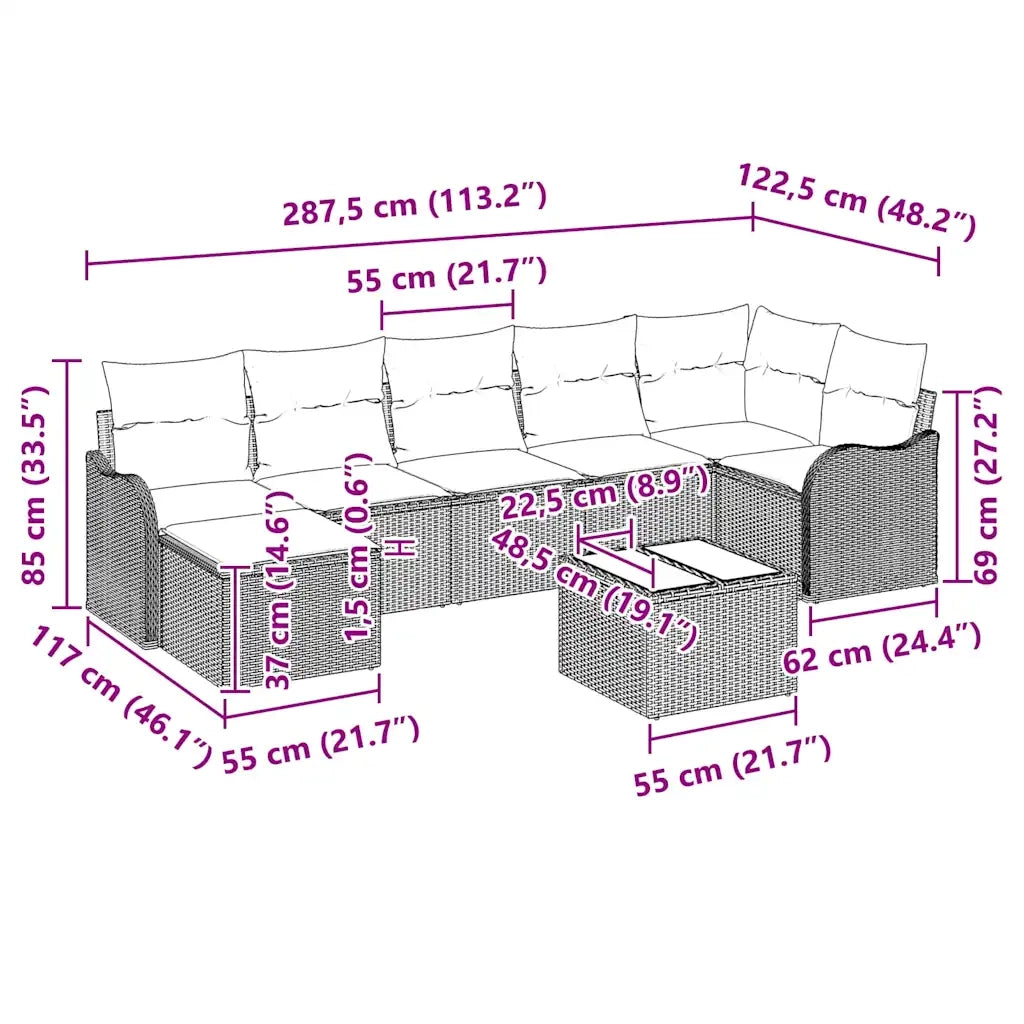 Set Divano da Giardino Nero polyrattan 3345797
