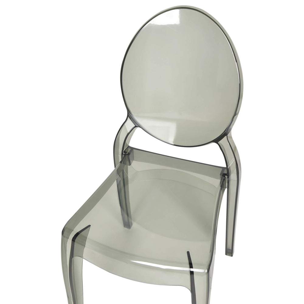 Set di 4 sedie da pranzo nere trasparenti in materiale sintetico con schienale solido senza braccioli impilabili dal design moderno vintage