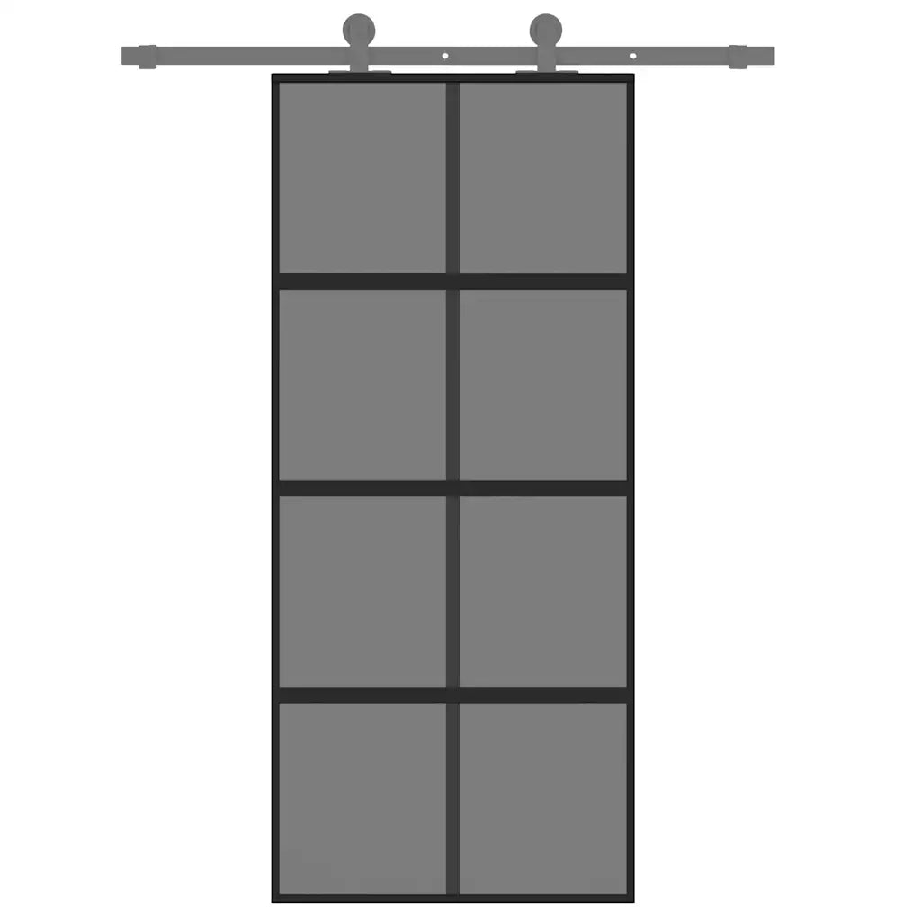 Porta Scorrevole Nera 90x205 cm in Vetro Temperato e Alluminio 155226