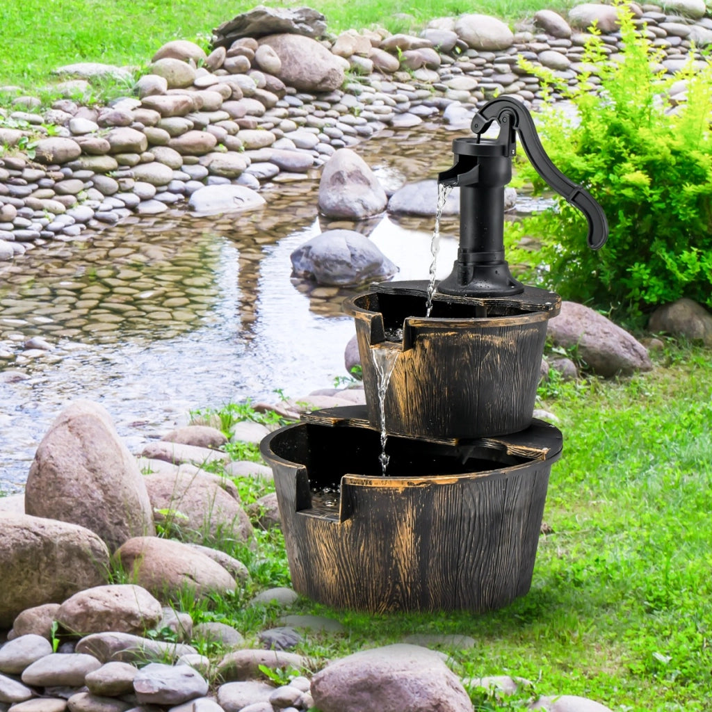 Fontana da giardino a 2 livelli con pompa regolabile ricircolo di acqua, Fontana rustica a cascata Bronzo antico