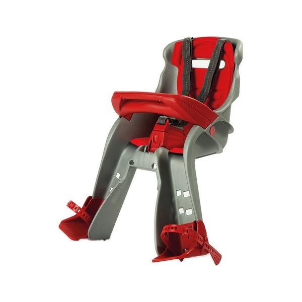 Seggiolino bici okbaby 760 orion anteriore argento e rosso