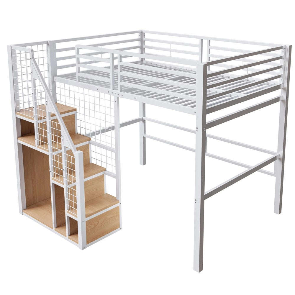 Letto a Soppalco con Scala ¨C Xylo ¨C Metallo Bianco 140x200