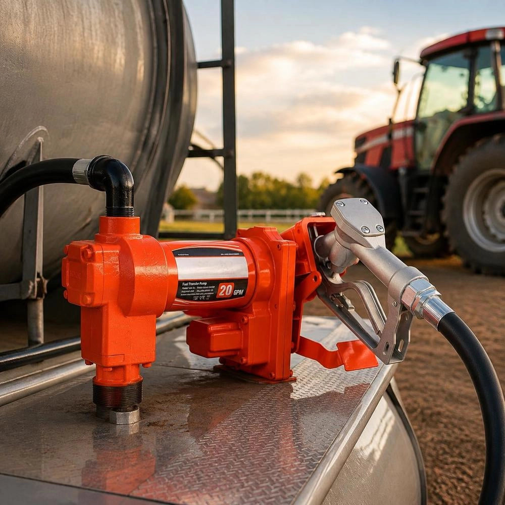 Fuel Transfer Pump, 12 V DC, 75.7 L/min, 1/4 HP, Diesel Transfer Pump With Manual Nozzle, Outlet And Suction Hose, For Gasoline, Kerosene, Ethanol Mixtures, Methanol, Biodiesel