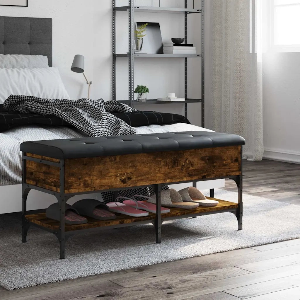Panca Porta Scarpe-Sgabello-Panca Scarpiera Rovere Fumo 102x42x45 cm Legno Multistrato