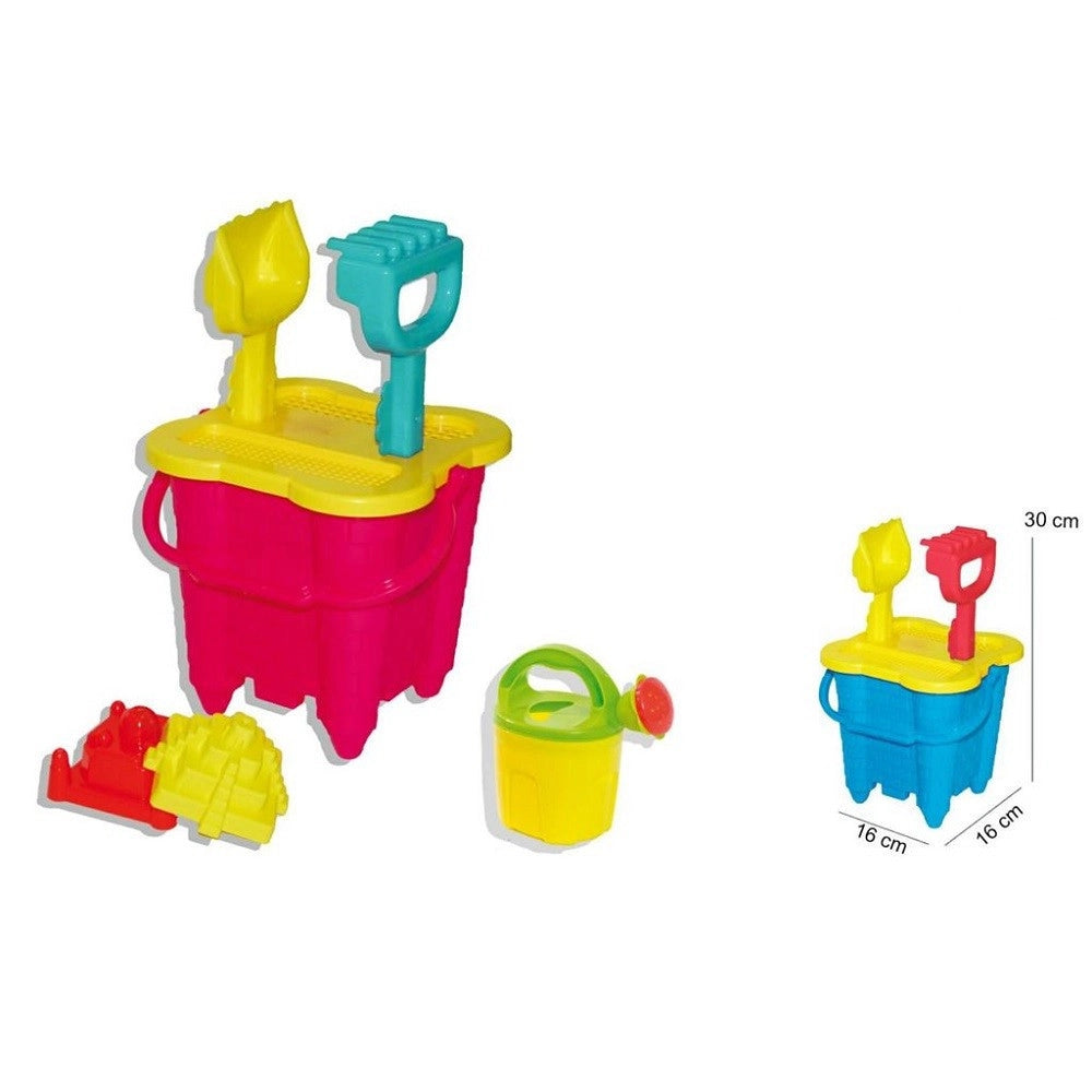 Trade Shop - Set Completo Mare Secchiello Castello Con Formette Innaffiatoio 16x30 Cm 115111 -