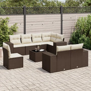 Set Divani da Giardino 9pz con Cuscini Marrone in Polyrattan 3255190