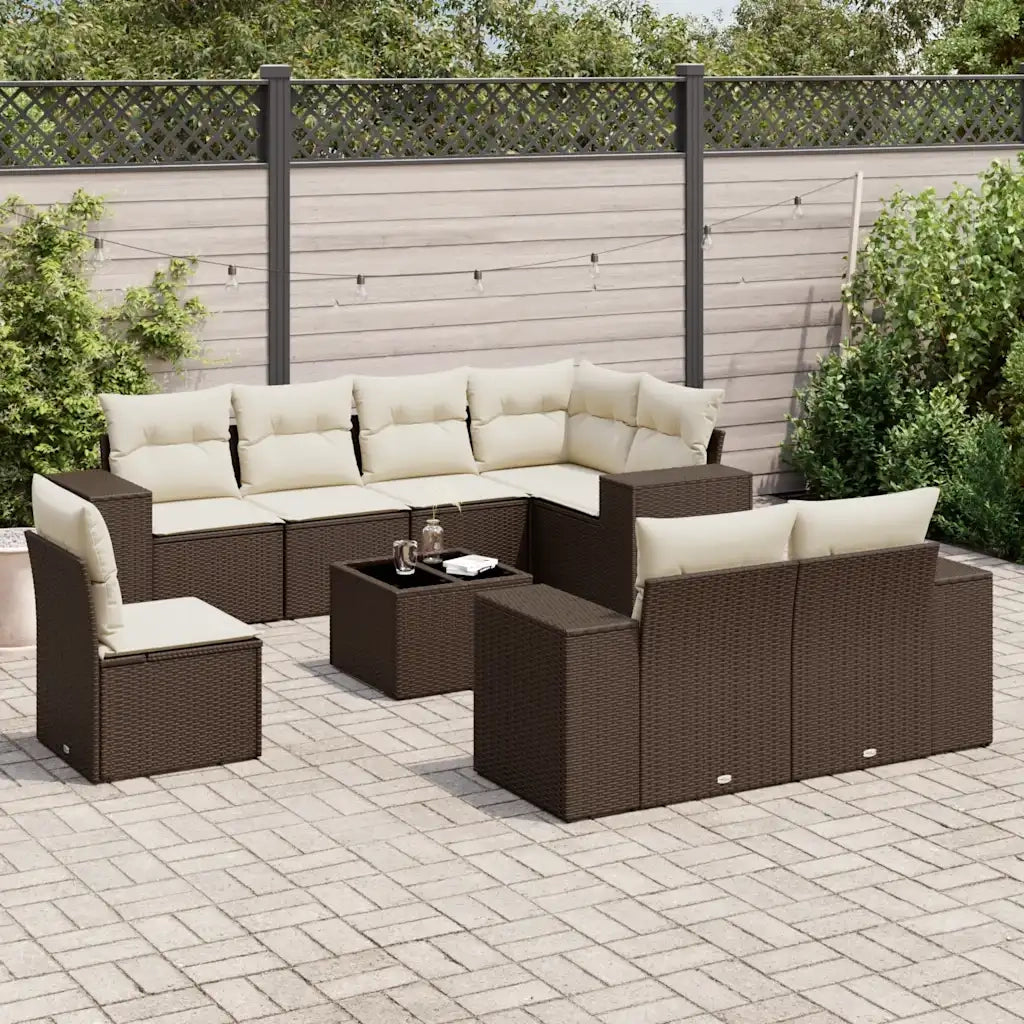 Set Divani da Giardino 9pz con Cuscini Marrone in Polyrattan 3255190