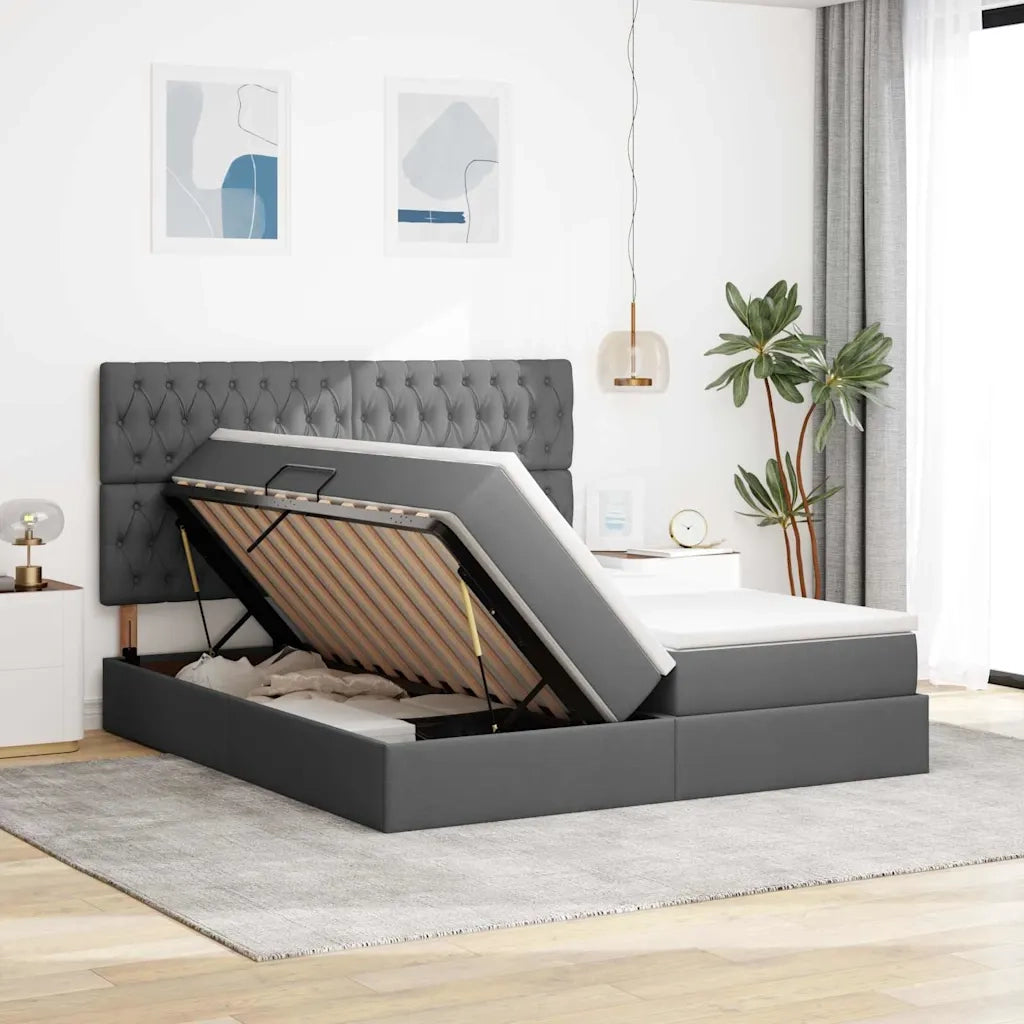 Letto con testiera Grigio scuro 200 x 200 cm Tessuto