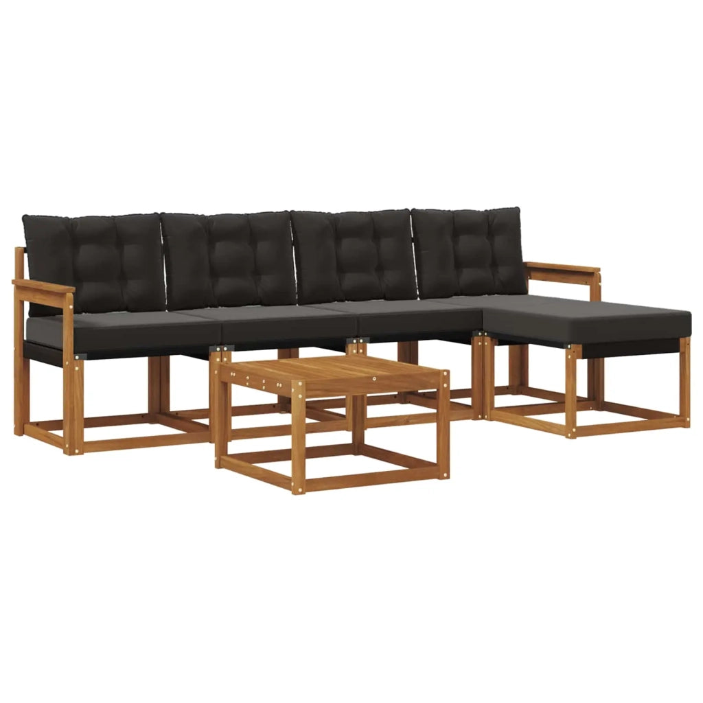 Set di divani da esterno con cuscino 6 pcs Naturale e Nero 3368587