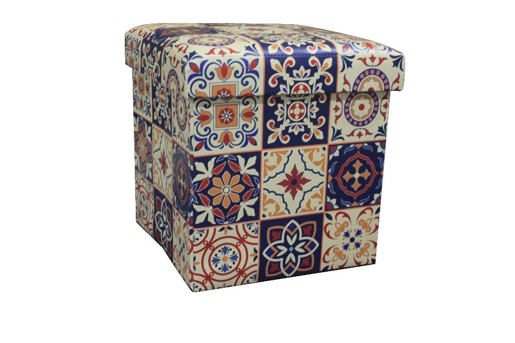 Pouf imbottito decorativo contentore azulejos 36 x 36 x 36 cm