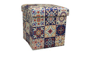 Pouf imbottito decorativo contentore azulejos 36 x 36 x 36 cm