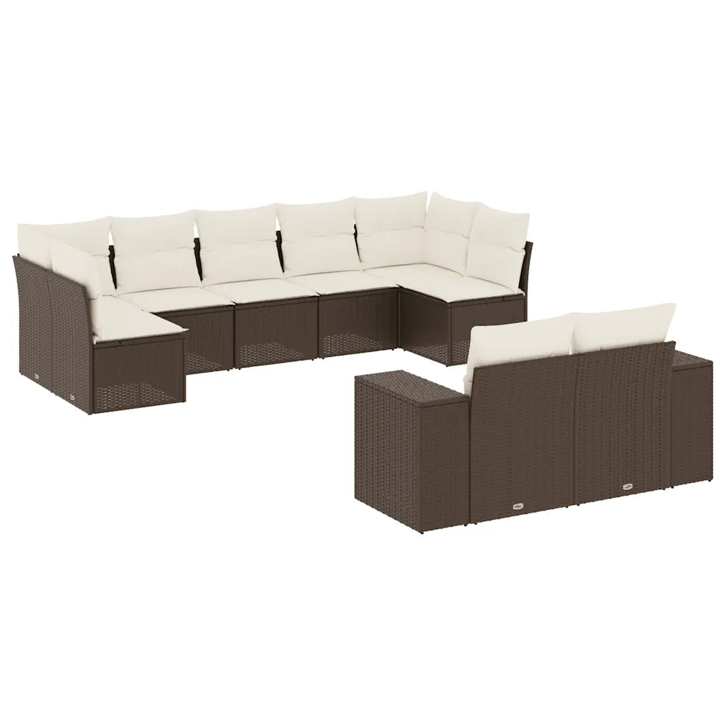 Set Divani da Giardino 9pz con Cuscini Marrone in Polyrattan 3223022