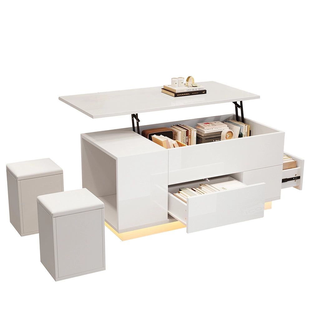 Tavolino 4 in 1 regolabile - Xylo - 100x50x45cm LED 2 cassetti bianco