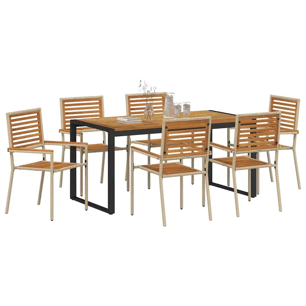 Set da Pranzo per Giardino 7 pcs Beige e Marrone polyrattan