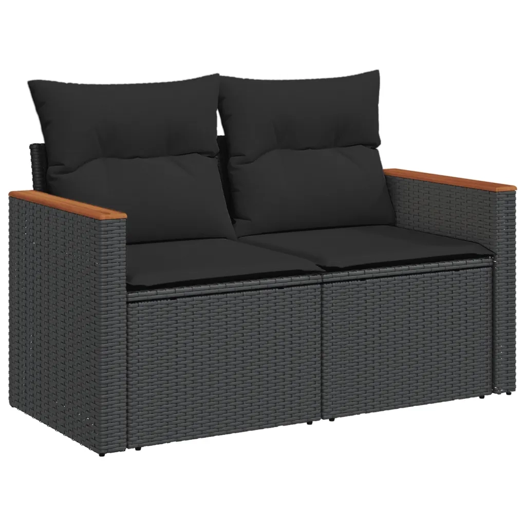 Set Divani da Giardino 9 pz con Cuscini Nero in Polyrattan 3226370