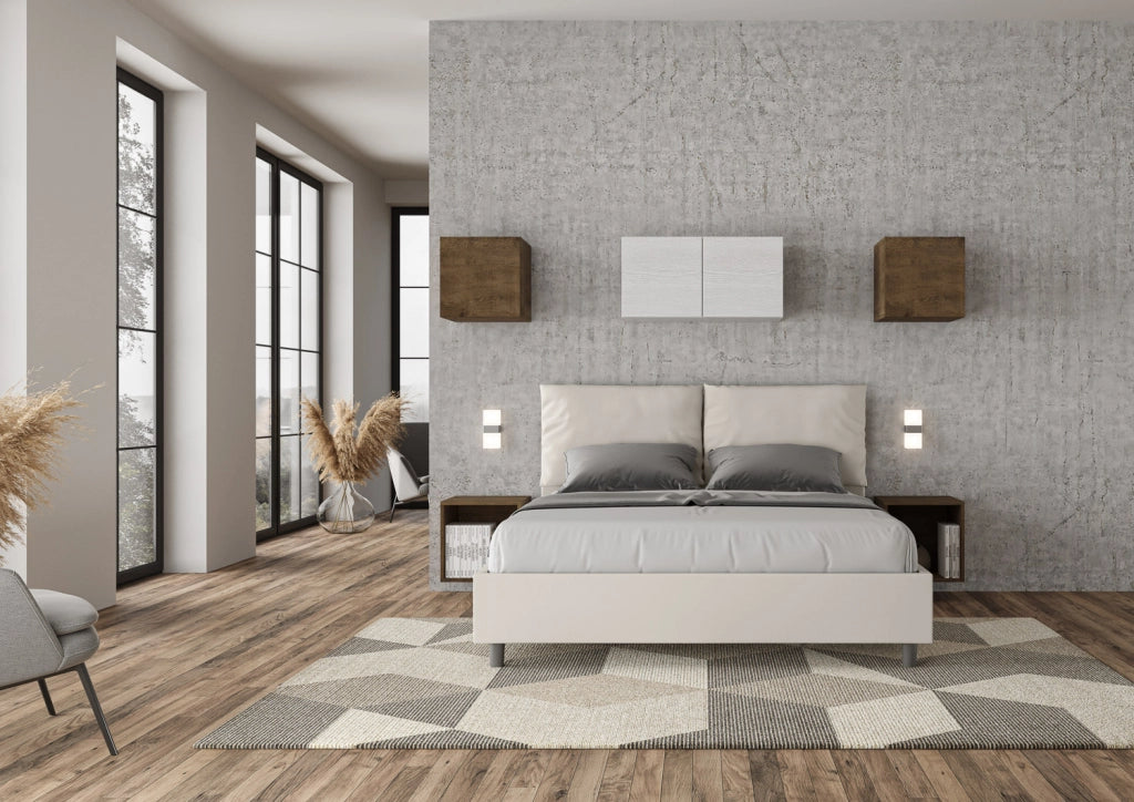 BS COM Letto matrimoniale contenitore imbottito 160x210 similpelle bianco