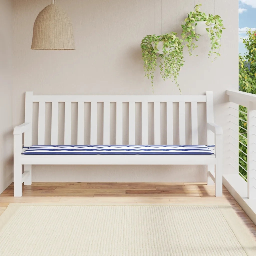 Cuscino Panca Giardino-Cuscini per panchina da esterno Righe Bianche e Blu 200x50x4 cm Tessuto
