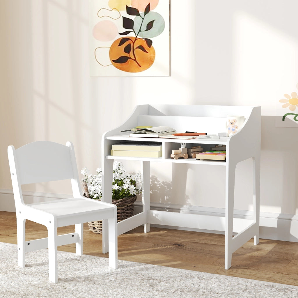 Set scrivania e sedia per bambini 3-8 anni con cassetti e scaffale ¨C Xylo ¨C bianco