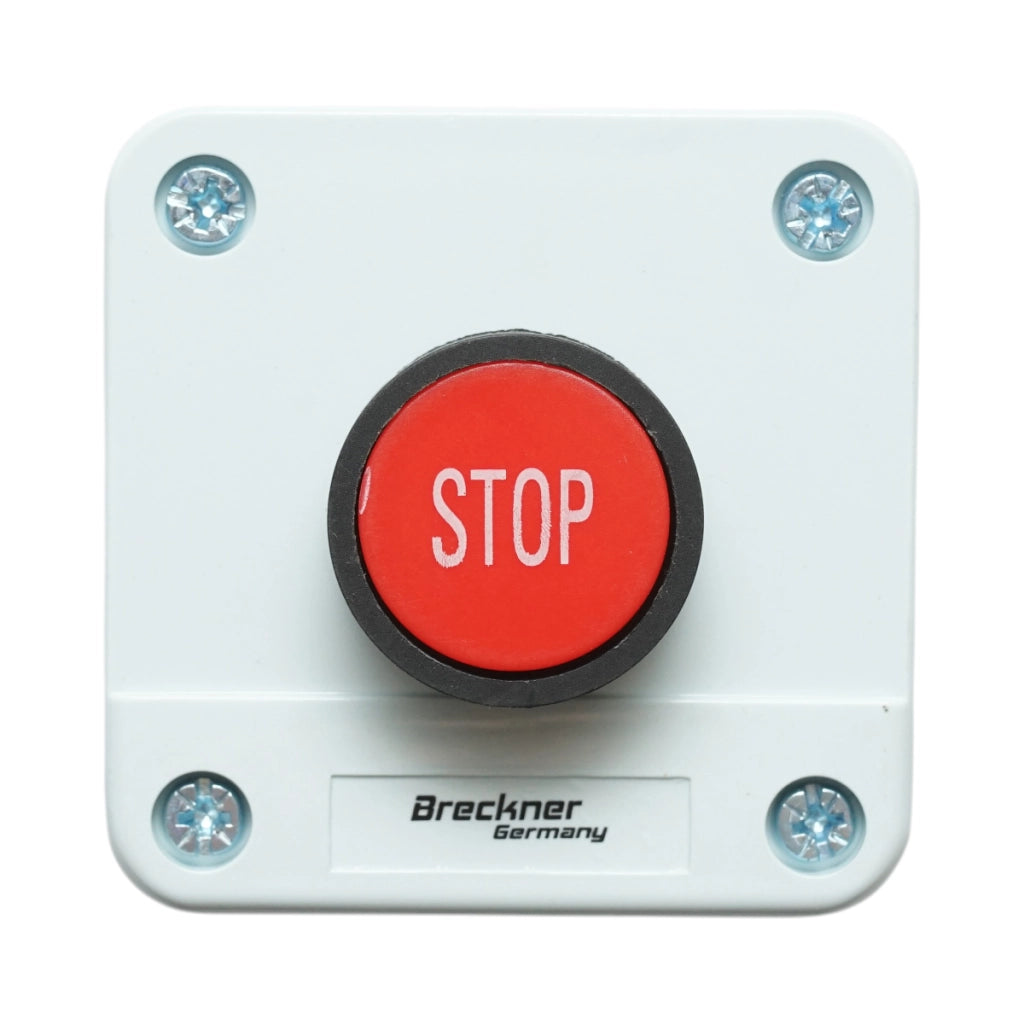 Alloggiamento pulsante di comando STOP rosso con ritorno 1NC Breckner Germany