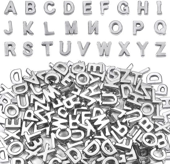 Lettere in Acrilato 130 pezzi 12,5mm Grande Foro - Spacer per Lettere in Acrilato - Argento - Fai da Te per Gioielli - Adatto per Bracciali/Collane