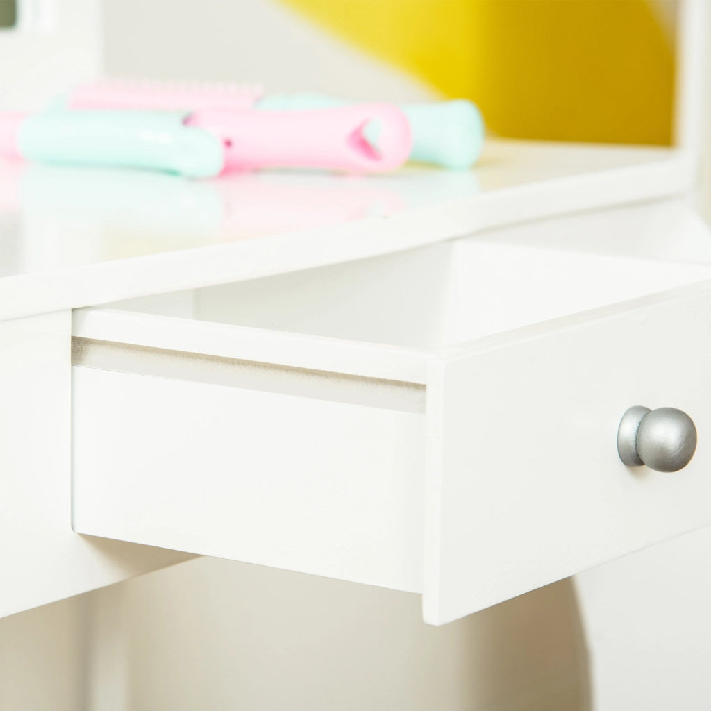 Scrivania Bambini con Specchio e Sgabello ¨C Minimal ¨C Bianco 63x40x85.5 cm